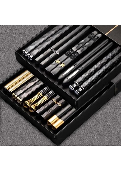 5 Pairs Black2 5 Pair Japon Çubuklarını Yeniden Kullanılabilir Alaşım Kaymaz Suşi Çubuklarını Set Çin Hediye Yeniden Kullanılabilir Çubuklarını Mutfak Sofra Hediye (Yurt Dışından) fiyatları