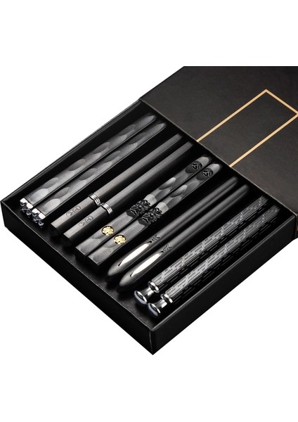 5 Pairs Black2 5 Pair Japon Çubuklarını Yeniden Kullanılabilir Alaşım Kaymaz Suşi Çubuklarını Set Çin Hediye Yeniden Kullanılabilir Çubuklarını Mutfak Sofra Hediye (Yurt Dışından) fırsatları