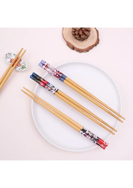 5 Çift Kullanımlık 5 Çift Set El Yapımı Bambu Japon Tarzı Doğal Ahşap Çubuklarını Suşi Gıda Kedi Çiçek Çok Renkli Ahşap Çubuklarını (Yurt Dışından)