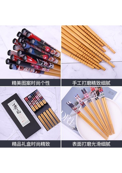 5 Çift Kullanımlık 5 Çift Set El Yapımı Bambu Japon Tarzı Doğal Ahşap Çubuklarını Suşi Gıda Kedi Çiçek Çok Renkli Ahşap Çubuklarını (Yurt Dışından)