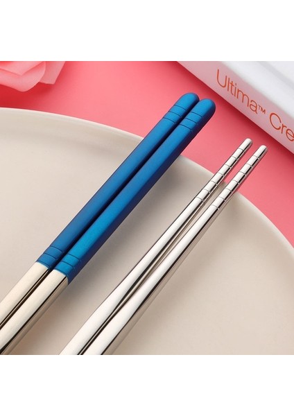Blue-1pair 1 Çift Çin Çubuklarını Paslanmaz Çelik Çubuklarını Çelik Mutfak Sofra Suşi Yeniden Kullanılabilir Çubuklarını Yemek Takımı (Yurt Dışından)