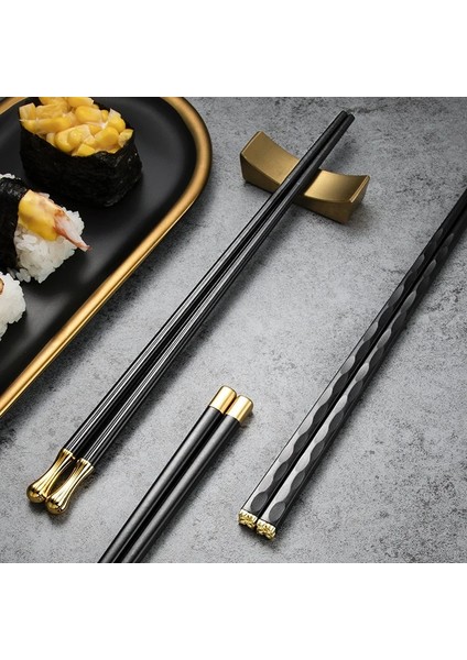 5 Çift Siyah 5 Çift Siyah Japon Çin Yemek Çubukları Gıda Suşi Çubukları Yeniden Kullanılabilir Kore Yemek Çubukları Seti Metal Alaşım Sofra Palillos Chinos (Yurt Dışından)