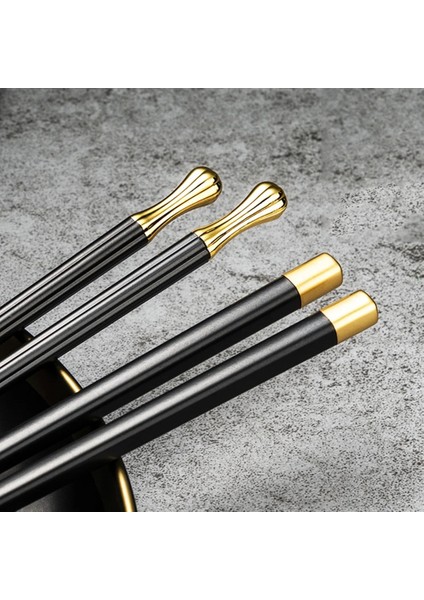 5 Çift Siyah 5 Çift Siyah Japon Çin Yemek Çubukları Gıda Suşi Çubukları Yeniden Kullanılabilir Kore Yemek Çubukları Seti Metal Alaşım Sofra Palillos Chinos (Yurt Dışından)
