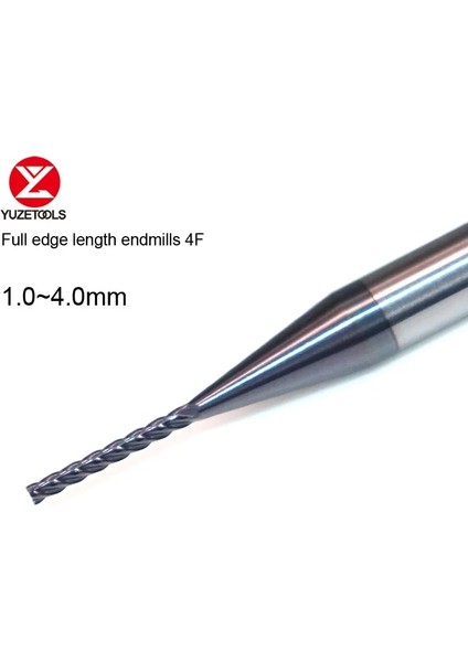 D1.3-6 Yuzetools 4 Flüt Mikro Çaplı Karbür Freze Kesici 1.0 ~ 4.0mm Alaşımlı Çelik Uzun Boyunlu Derin Oluk Tungsten Frezeler Mini (Yurt Dışından)