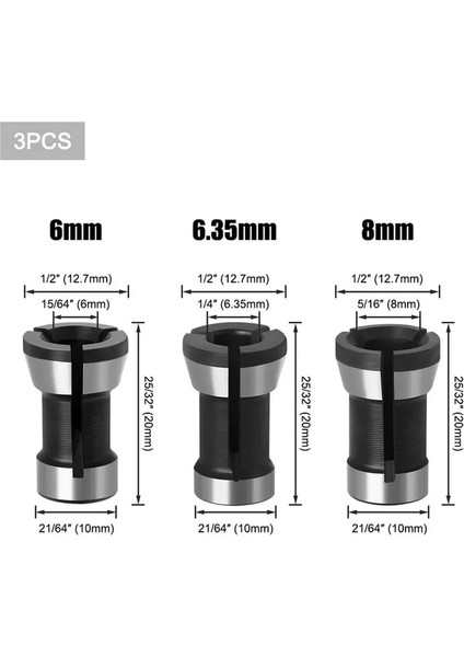 3 Adet 1 Adet Pensler 6/8/6.35MM Dönüştürme Pens Chuck Gravür Kırpma Makinesi Elektrikli Freze Makinesi Freze Kesicisi Sap Burç Aksesuarları (Yurt Dışından)
