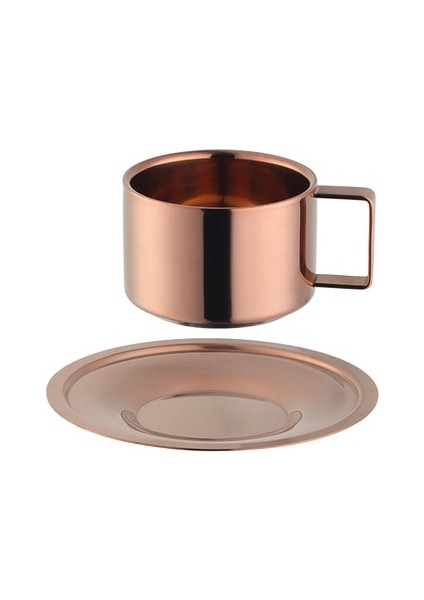 Rosegold 200ML 200ML Altın Kahve Fincanı Tabaklar Seti Paslanmaz Çelik Kupa Çay Tepsisi ile Bardak Metal Su Süt Bardak Cafe Parti Drinkware Mutfak Gereçleri (Yurt Dışından)