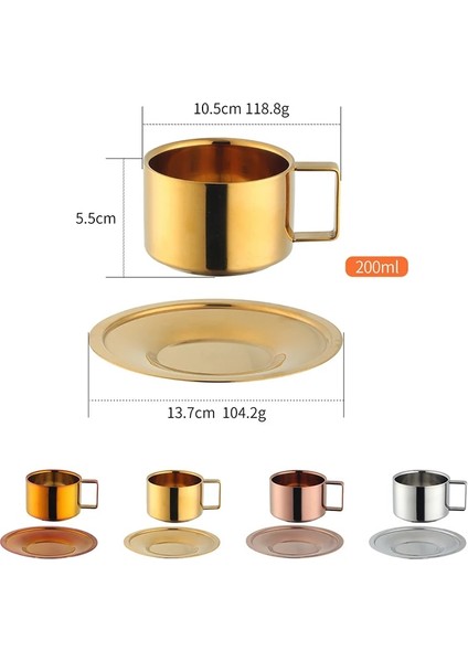 Rosegold 200ML 200ML Altın Kahve Fincanı Tabaklar Seti Paslanmaz Çelik Kupa Çay Tepsisi ile Bardak Metal Su Süt Bardak Cafe Parti Drinkware Mutfak Gereçleri (Yurt Dışından)