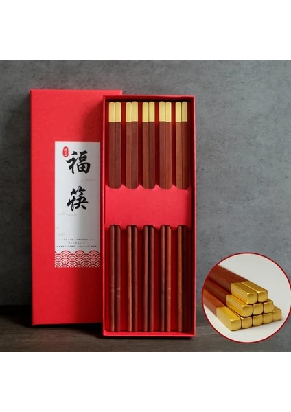 5 Pairs-Wujin 5/10 Pairs Kırmızı Sandal Ağacı Çubuklarını Çin Yüksek Kaliteli Lake Olmayan Balmumu Katı Ahşap Aile Otel Düğün Çubuklarını Set (Yurt Dışından)