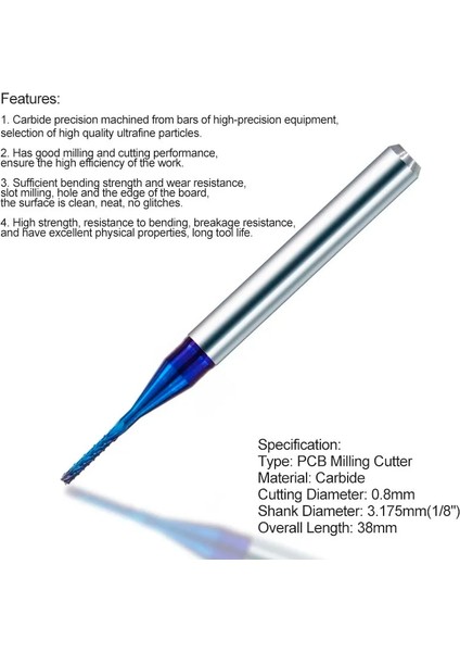 10 Adet 0.6mm Xcan Pcb Freze Kesicisi 0.5/0.6/0.8/1.2/1.4/1.7/1.8/2.2/2.4mm Nano Mavi Kaplamalı 1/8 Shank Mısır Freze Kesicisi End Mill Cnc Kesici (Yurt Dışından) fırsatları