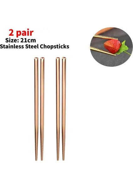 2 Adet Gül Altın 1-5 Çift Paslanmaz Çelik Çubuklar Taşınabilir Kaymaz Yemek Çubukları Sofra 21CM Çin Çubuklarını Sofra Mutfak Gereçleri (Yurt Dışından)