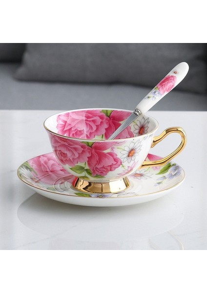 D1 Pastoral Çiçek Kemik Çini Kahve Fincan Seti Lüks Porselen Bardak Çay Seti Seramik Süt Kupa Tabağı Kaşık Cafe Parti Drinkware (Yurt Dışından)