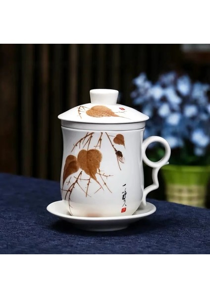 T Mavi ve Beyaz Porselen Ofis Çay Fincanları Kapaklı Filtre Yaratıcı Seramik El-Boyalı Su Bardakları Ev Drinkware Hediyeler (Yurt Dışından) fırsatları