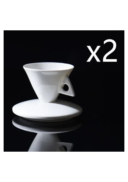 2 x Fincan ve Tabak 70ML Ins Hafif Lüks Kemik Çini Koni Tipi Espresso Shot Fincan Seramik Piramit Küçük Siyah Kahve Kupa ve Tabak Setleri Demitasse Çay Fincanı (Yurt Dışından)