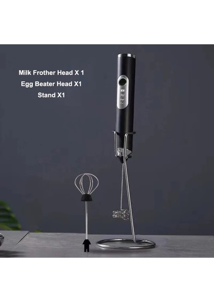 Siyah Standı ile Taşınabilir Elektrikli Süt Köpürtücü Yumurta Çırpıcı Frother Foamer USB Şarjlı Kek Aracı Kahve Latte Mutfak Mikser Çok Fonksiyonlu (Yurt Dışından)