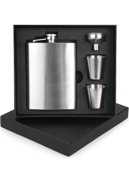 Tek-8 8 Oz 18/8 Paslanmaz Çelik Votka Bardağı Viski Şişesi Cep Şişesi Hediye Kutusu Seti Yeni Siyah Bardak ile Alkol Huni Likör Flagon (Yurt Dışından)