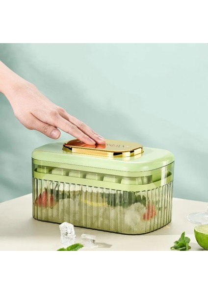Yeşil Tepsi Basın Tipi Buz Küpü Makinesi Buz Kutusu Tepsisi Gıda Sınıfı Silikon Mutfak Gadget Buz Kovası Bira Kahve Için Buz Topu Kalıbı Hızlı Dondurma (Yurt Dışından)