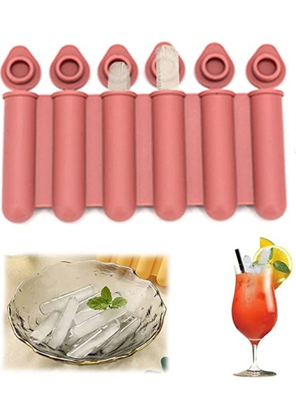 Kırmızı-Kahverengi 1 Adet Su Şişesi Buz Küpü Tepsi Silikon Mini Buz Küpü Kalıpları 6 Kavite, Kapaklı Kalıplar, Kolay Bırakılan Uzun Buz Küpü Çubukları (Yurt Dışından)