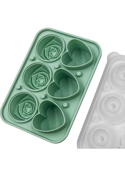 Yeşil Yeni 3D Silikon Gül Şekli Buz Küpü Tepsileri Yeniden Kullanılabilir 3 Gül ve 3 Kalp Buz Küpü Kalıp Bpa Ücretsiz Dıy Kapaklı Buz Yapıcı Bar Aletleri (Yurt Dışından)