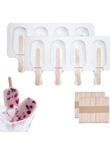 Yeşil 1 Pc Silikon 4 Delik Dondurma Kalıpları Popsicle Kalıp Tatlı Dondurucu Meyve Buzlu Şeker Yapma Makinesi Kalıp Dıy Ev Yapımı Dondurma Kalıp Sopa ile (Yurt Dışından)