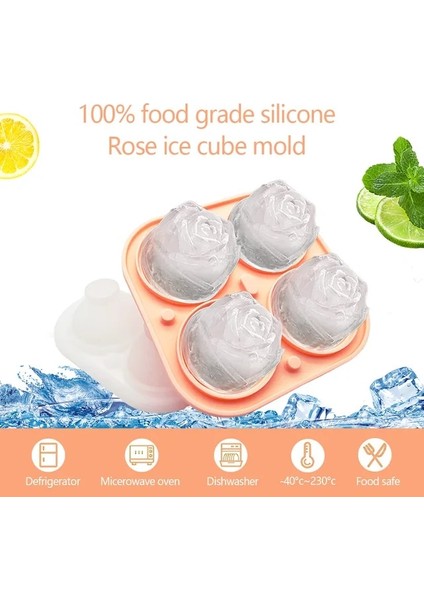 Pembe Lmetjma 3D Gül Buz Kalıpları Silikon Buz Küpü Tepsi Şeffaf Huni Tipi Kapaklı Buz Topu Makinesi Viski Kokteyl Suyu JT07 (Yurt Dışından)