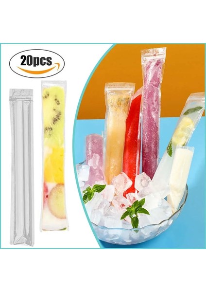 Mavi Huni 20 Adet Dondurma Torbaları Tek Kullanımlık Dondurucu Tüp Fermuarlı Mühürler Yoğurt Dondurma Çubukları Suyu Saklama Kabı Meyve Smoothies Çantası (Yurt Dışından)