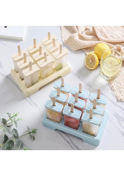 Yeşil Dikey Dondurma Modeli Dıy Dondurma Makinesi Ev Yapımı Buz Kutusu Plastik Çubuklarla 9 Buz-Lolly Kalıp Buz Küpü Tepsi Mutfak Gad (Yurt Dışından)