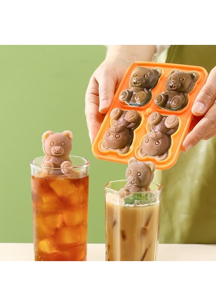 Yeşil 2 Adet 4 Izgara Buz Küpü Tepsi Sevimli Ayı Şekli Buz Bloğu Kalıp Silikon Buz Yapım Makinesi Dondurma Aracı Dondurulmuş Buz Topu Buz Kutusu Kapaklı Buz Kalıbı (Yurt Dışından)