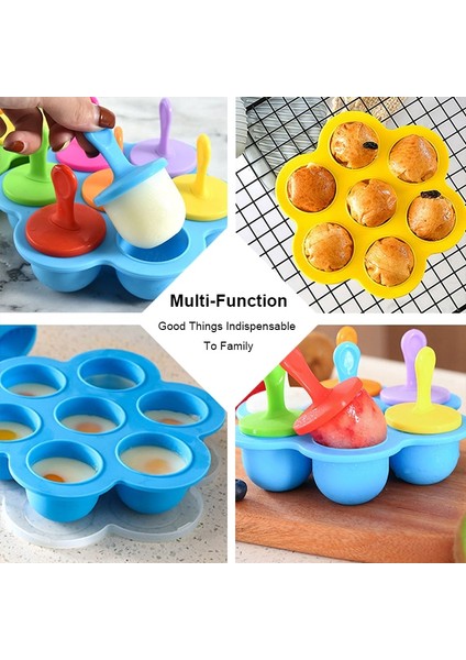 Mavi 7 Delik Dondurma Kalıp Çocuk Popsicle Kalıp Gıda Takviyesi Kutusu Silikon Buz Kalıbı Buz Lolly Kalıp Meyve Sarsıntı Aksesuarları (Yurt Dışından)