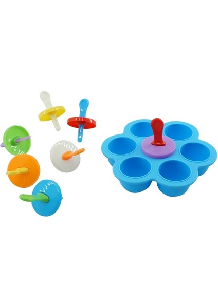 Mavi 7 Delik Dondurma Kalıp Çocuk Popsicle Kalıp Gıda Takviyesi Kutusu Silikon Buz Kalıbı Buz Lolly Kalıp Meyve Sarsıntı Aksesuarları (Yurt Dışından) fiyatları
