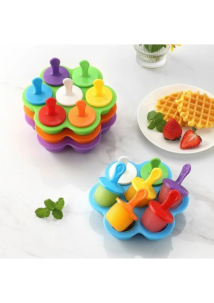 Mavi 7 Delik Dondurma Kalıp Çocuk Popsicle Kalıp Gıda Takviyesi Kutusu Silikon Buz Kalıbı Buz Lolly Kalıp Meyve Sarsıntı Aksesuarları (Yurt Dışından) indirimleri