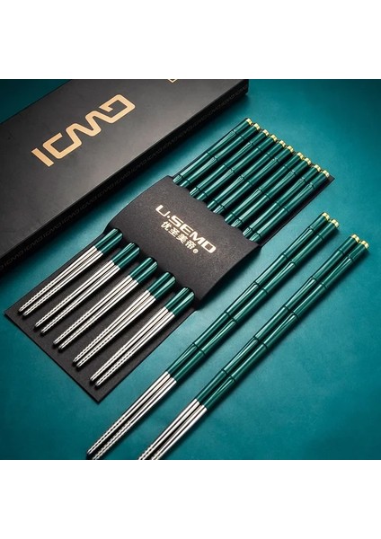 C-5pairs 5 Çift / Takım Yeniden Kullanılabilir Kaymaz Paslanmaz Çelik Çubuklarını Sofra Yemek Japon Chopstick Suşi Yemek Çubukları (Yurt Dışından)