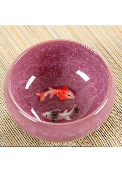 Pembe 60 ml Çin Buz Crackle Sır Seramik Çay Fincanları Anaglyph 3D Koi Balık Sanat Fincan Tek Çay Renkli Sazan Balığı Porselen Tazza 1 Adet 60 ml (Yurt Dışından)
