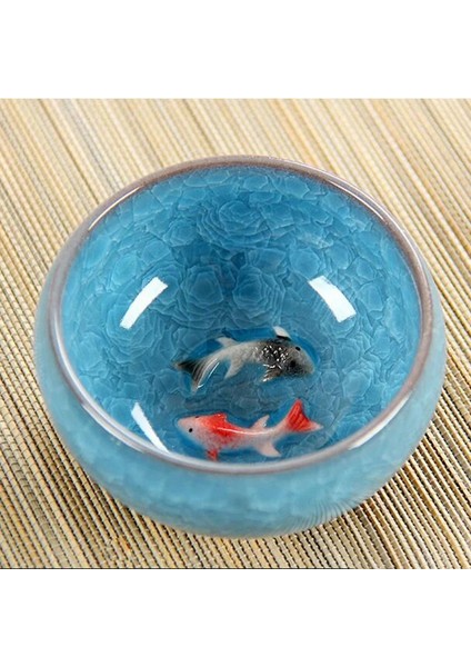 Pembe 60 ml Çin Buz Crackle Sır Seramik Çay Fincanları Anaglyph 3D Koi Balık Sanat Fincan Tek Çay Renkli Sazan Balığı Porselen Tazza 1 Adet 60 ml (Yurt Dışından)