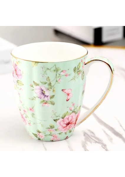Stil C 400ML 220ML Ldyllic Çiçekler Çay Seti Seramik Kahve Fincanı Takım Elbise Ingiliz Tarzı Yüksek Dereceli Kemik Çini Altın Kenar Çay Bardağı ve Tabağı Kaşıkla (Yurt Dışından)