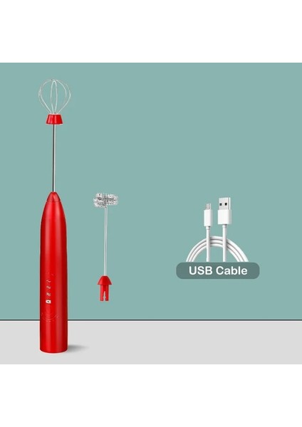 Kırmızı A USB Şarj Edilebilir El Elektrikli Süt Köpürtücü Çırpma Kahve Mikser Yumurta Çırpıcı 3 Hız Süt Çalkalayıcı Mikser Köpürtücü Gıda Blender (Yurt Dışından)