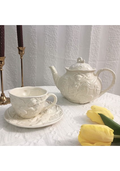 Bej Fincan Melek Kabartma Retro Seramik Çaydanlık Çay Seti Öğleden Sonra Çay Kahve Fincanı Tabağı Avrupa Saray Tarzı Bulaşık Su Isıtıcısı Seti Ev (Yurt Dışından) fiyatları
