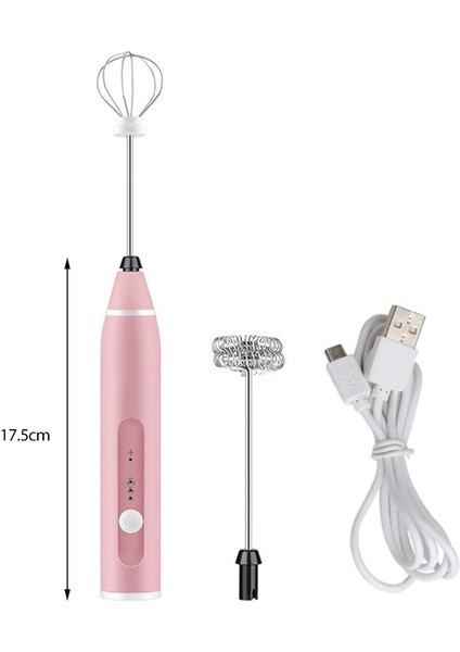 Pembe USB 2 Kafa Elektrikli Süt Köpürtücü 3 Kafa USB Şarj Edilebilir Kabarcık Makinesi Kablosuz Süt Köpürtücü El Yumurta Çırpıcı Mikser Kahve Köpürtücü Değnek (Yurt Dışından)