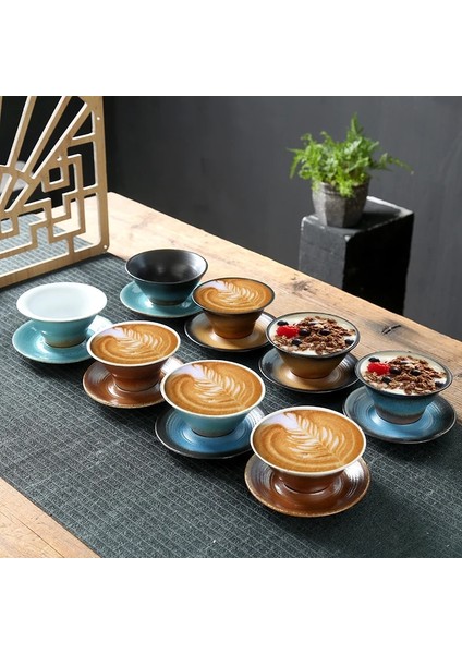 E 180 ml 1 Takım Yaratıcı Seramik Kahve Fincanı ve Tabağı Seti Latte Kahve Kupa Çömlek Çay Fincanı Porselen Öğleden Sonra Çay Kupaları Kahvaltı Süt Fincan (Yurt Dışından)