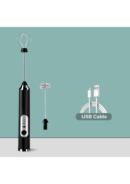 Siyah B USB Şarj Edilebilir El Elektrikli Süt Köpürtücü Çırpma Kahve Mikser Yumurta Çırpıcı 3 Hız Süt Çalkalayıcı Mikser Köpürtücü Gıda Blender (Yurt Dışından)