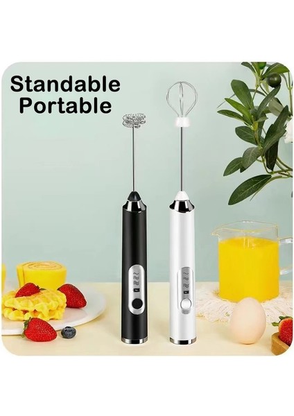 Siyah B USB Şarj Edilebilir El Elektrikli Süt Köpürtücü Çırpma Kahve Mikser Yumurta Çırpıcı 3 Hız Süt Çalkalayıcı Mikser Köpürtücü Gıda Blender (Yurt Dışından)