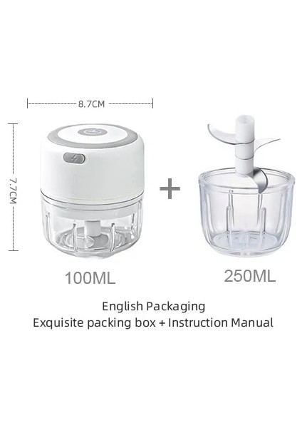 Beyaz Set 100/250 ml Mini Elektrikli Sarımsak Kıyıcı USB Şarj Zencefil Et Ezici Makinesi Biber Kıyıcı Basın Ezici Makinesi Mutfak Aracı (Yurt Dışından)