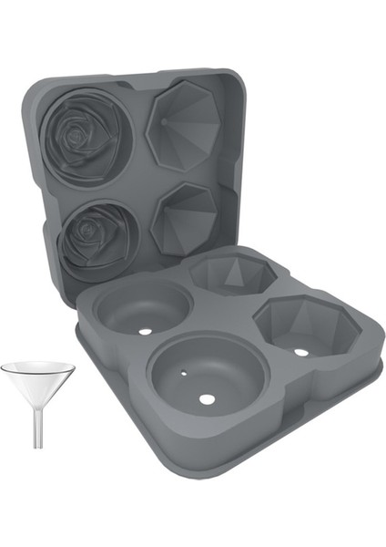 Gri Silikon Buz Küpü Kalıp 4 Izgara Gül Çiçek Elmas Şekli Dondurulmuş Tepsi Modelleme Yapma Aracı Dondurma Kalıp Meyve Küpü Kalıpları (Yurt Dışından)