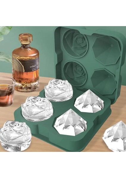 Gri Silikon Buz Küpü Kalıp 4 Izgara Gül Çiçek Elmas Şekli Dondurulmuş Tepsi Modelleme Yapma Aracı Dondurma Kalıp Meyve Küpü Kalıpları (Yurt Dışından) fiyatları