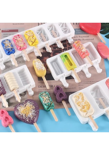 Ahşap Sopa Gözenekli Aşk Silikon Dondurma Kalıp Dıy Geometri Çizgili Popsicle Çikolata Şekerleme Kalıbı Jöle Pişirme Kek Dekor Yapma Seti Hediyeler (Yurt Dışından) fırsatları