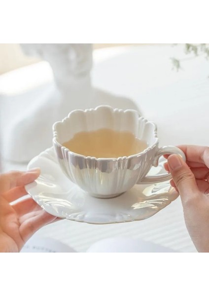 Gök Mavisi 200-400 ml Petal Kahve Fincanı Seramik Fincan ve Tabak Seti Avrupa High-End Zarif Ikindi Çayı Çiçek Çayı Bardağı Süt Kupası (Yurt Dışından)
