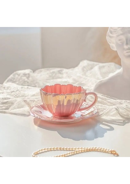 Gök Mavisi 200-400 ml Petal Kahve Fincanı Seramik Fincan ve Tabak Seti Avrupa High-End Zarif Ikindi Çayı Çiçek Çayı Bardağı Süt Kupası (Yurt Dışından)