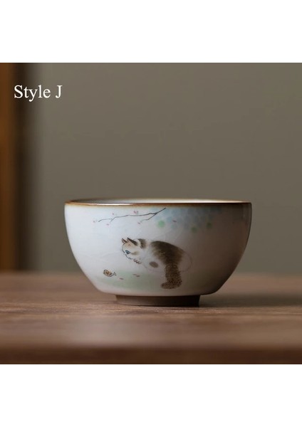 Stil J Luwu Seramik Çay Fincanı Sevimli Kedi Çin Çay Bardağı Drinkware (Yurt Dışından)