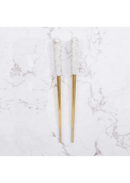 Gümüş Beyaz Kutu Sofra ile Bir Çift Paslanmaz Çelik Çubuklarını Lüks Yemek Takımı Bling Rhinestone Çubuklarını Mutfak Eşyaları Noel Hediyesi (Yurt Dışından) indirimleri
