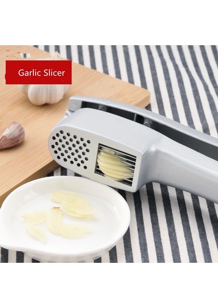 Gümüş Çok Fonksiyonlu Manuel Sarımsak Pres ve Dilimleyici 2 In1 Ev Alüminyum Alaşımlı Sarımsak Kırıcı Kıyıcı Gadget Mutfak Aracı Aksesuarları (Yurt Dışından)