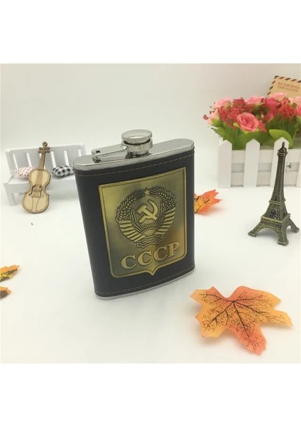 Sadece Flagon Lppunk Bpa Ücretsiz Mini 8 Oz Viski Flagon Cccp Paslanmaz Çelik Pu Deri Votka Bardak Cccp Çanta ile Alkol Huni Cep Şişesi Seti (Yurt Dışından)